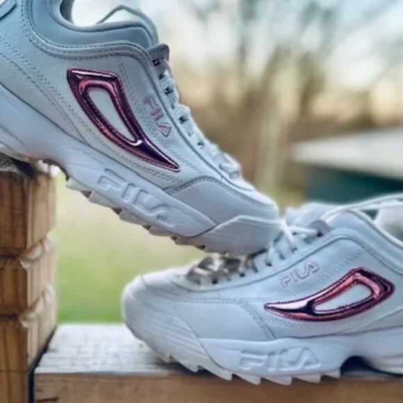 Women's white & metalic pink Fila Sneakers Size 9 - Picture 6 of 10